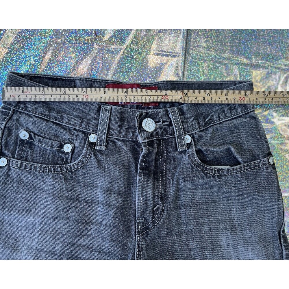 VTG Y2K Levis 527 Bootcut 100% Cotton Denim Jeans Boys 10 25x25 Black Faded - Picture 9 of 13